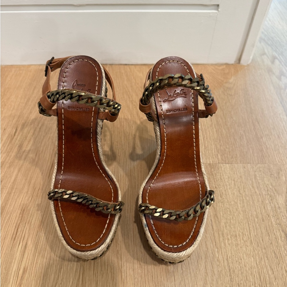 Christian Louboutin Brown Espadrille Sandals with Chain